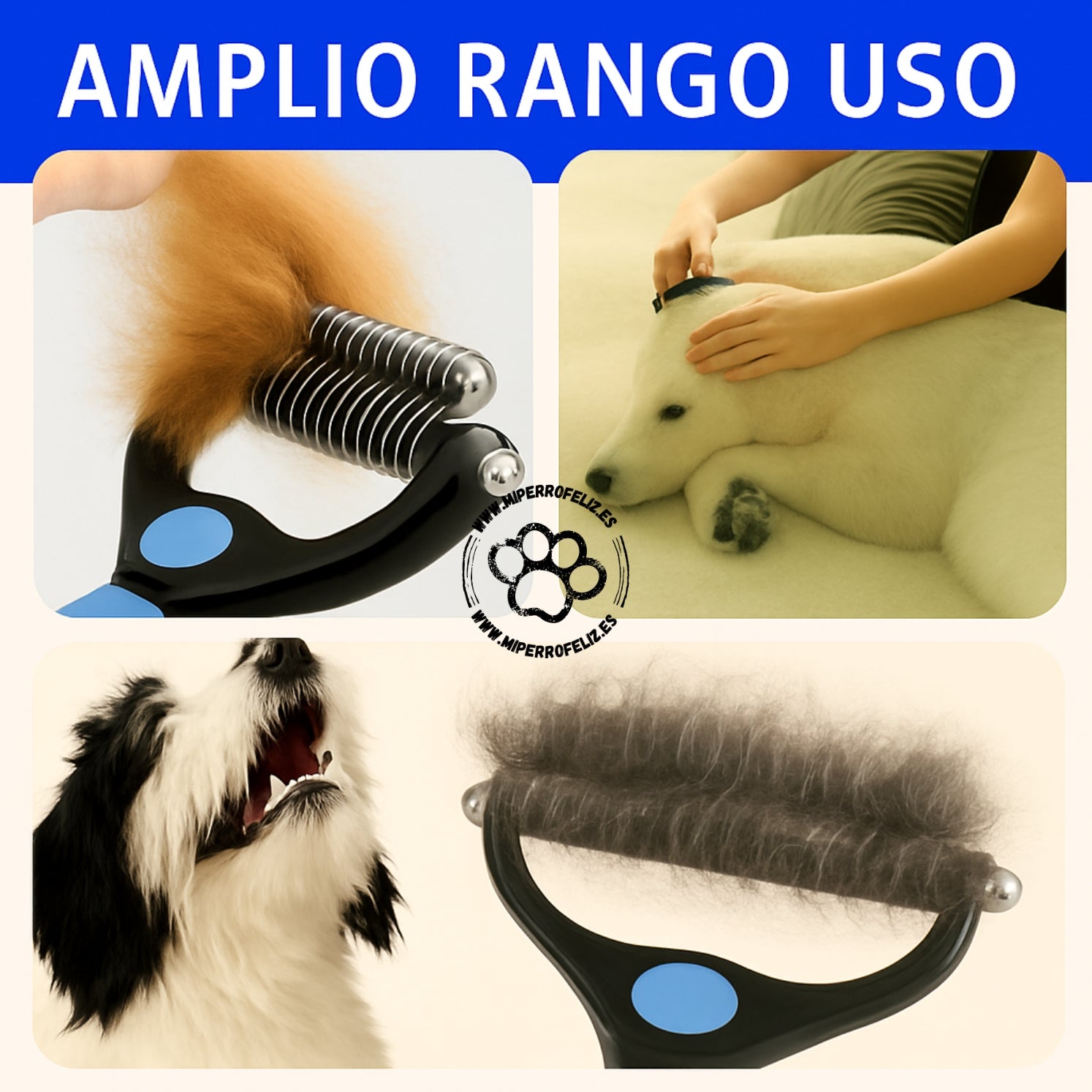 Cepillo Quitapelos Profesional para Perros y Gatos - Elimina Nudos y Pelo Muerto Sin Dolor