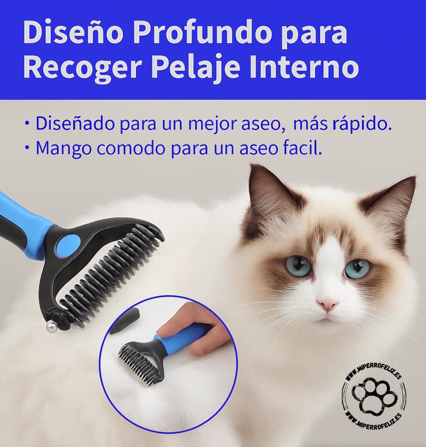 Cepillo Quitapelos Profesional para Perros y Gatos - Elimina Nudos y Pelo Muerto Sin Dolor